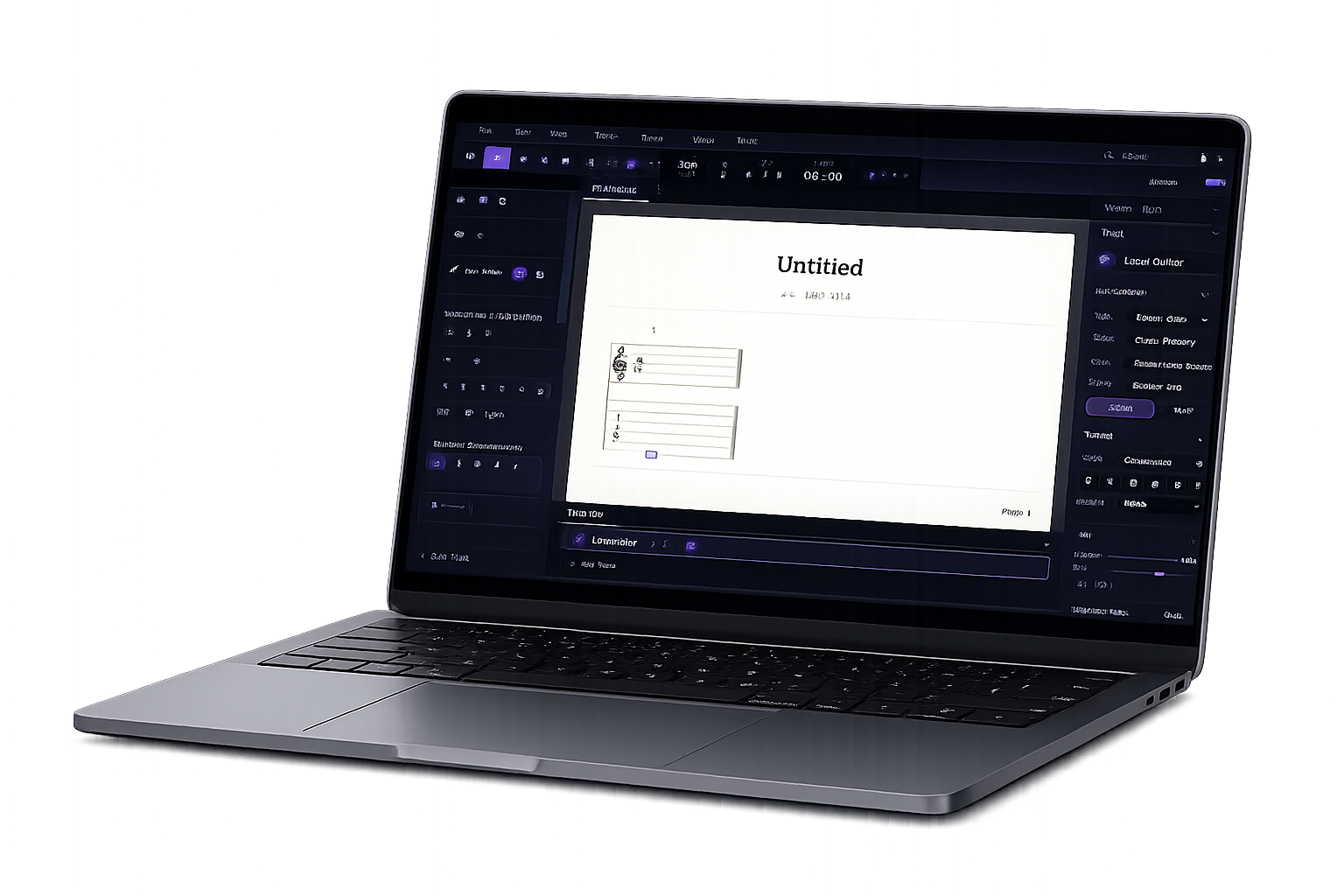 Noterix editor running on a laptop — tablature notation, inspector and track list